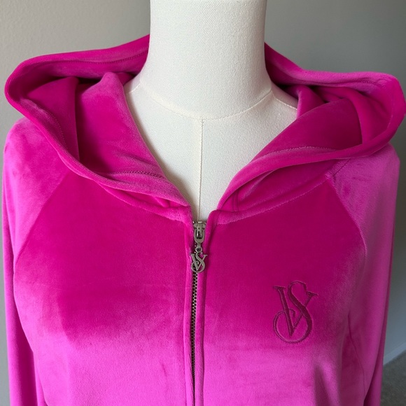Victoria's Secret On Point Cropped Bright Pink Velour Hoodie / Jacket-XL - Picture 2 of 6